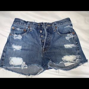 Levi 501 High Waisted Ripped Shorts